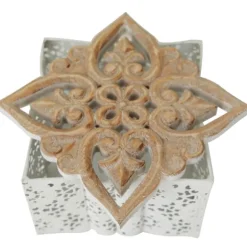 Kirkland's Home Baskets & Boxes-White Metal And Carved Wood Boxes, Set Of 3