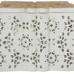 Kirkland's Home Baskets & Boxes-White Metal And Carved Wood Boxes, Set Of 3