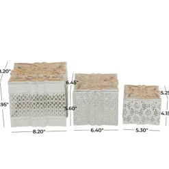 Kirkland's Home Baskets & Boxes-White Metal And Carved Wood Boxes, Set Of 3
