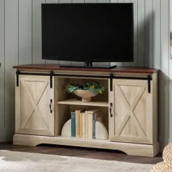 Kirkland's Home Tv Stands & Media Consoles-White Oak Sliding Barn Doors Corner Tv Stand