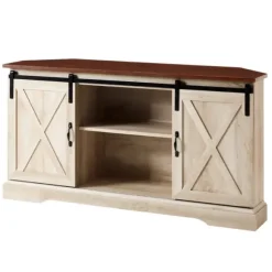 Kirkland's Home Tv Stands & Media Consoles-White Oak Sliding Barn Doors Corner Tv Stand