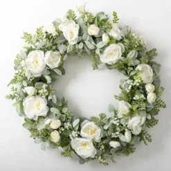 Kirkland's Home Wreaths-White Peony And Greenery Wreath