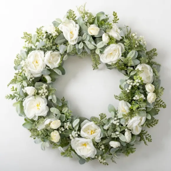 Kirkland's Home Wreaths-White Peony And Greenery Wreath