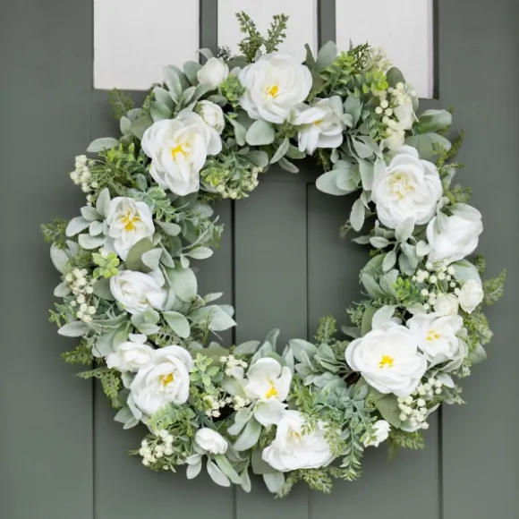 Kirkland's Home Wreaths-White Peony And Greenery Wreath