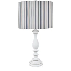 Kirkland's Home Table Lamps-White Resin Table Lamp With Blue Stripe Shade