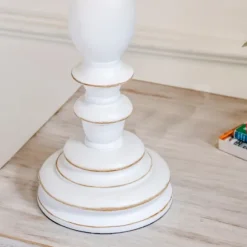 Kirkland's Home Table Lamps-White Resin Table Lamp With Blue Stripe Shade