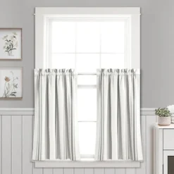 Kirkland's Home Curtains & Drapes-White Stripe Cafe Curtain Panel Set, 36 In.