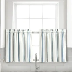 Kirkland's Home Curtains & Drapes-White Stripe Cafe Curtain Panel Set, 24 In.