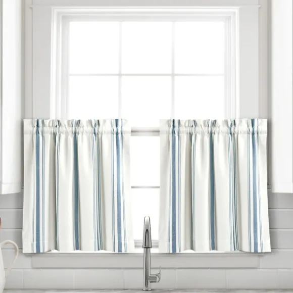 Kirkland's Home Curtains & Drapes-White Stripe Cafe Curtain Panel Set, 24 In.
