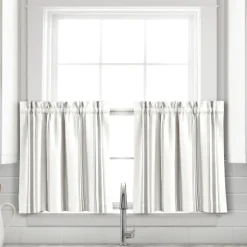 Kirkland's Home Curtains & Drapes-White Stripe Cafe Curtain Panel Set, 24 In.