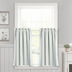 Kirkland's Home Curtains & Drapes-White Stripe Cafe Curtain Panel Set, 36 In.