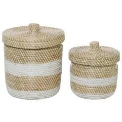 Kirkland's Home Baskets & Boxes-White Stripe Sea Grass 2-Pc. Storage Baskets