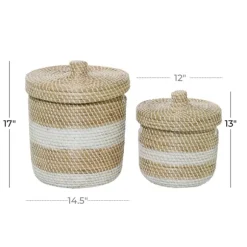 Kirkland's Home Baskets & Boxes-White Stripe Sea Grass 2-Pc. Storage Baskets