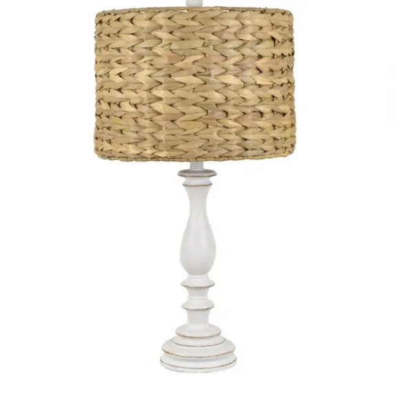 Kirkland's Home Table Lamps-White Table Lamp With Hand Woven Raffia Shade