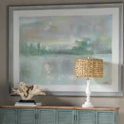 Kirkland's Home Table Lamps-White Table Lamp With Hand Woven Raffia Shade