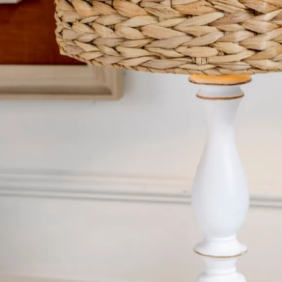 Kirkland's Home Table Lamps-White Table Lamp With Hand Woven Raffia Shade