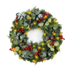 Kirkland's Home Wreaths-White Tip Pinecone And Eucalyptus Pre-Lit Wreath