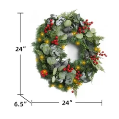 Kirkland's Home Wreaths-White Tip Pinecone And Eucalyptus Pre-Lit Wreath