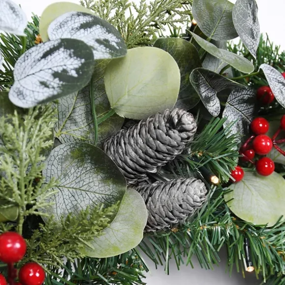 Kirkland's Home Wreaths-White Tip Pinecone And Eucalyptus Pre-Lit Wreath
