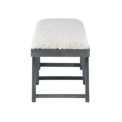 Kirkland's Home Benches & Ottomans-White Upholstered Seat And Blue Wood Bench