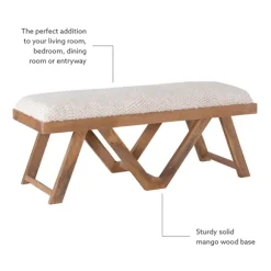 Kirkland's Home Benches & Ottomans-White Upholstered Seat And Tan Wood Bench