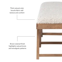 Kirkland's Home Benches & Ottomans-White Upholstered Seat And Tan Wood Bench