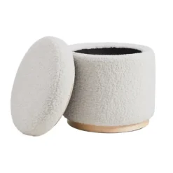 Kirkland's Home Benches & Ottomans-White Upholstered Wood Trim Ottoman