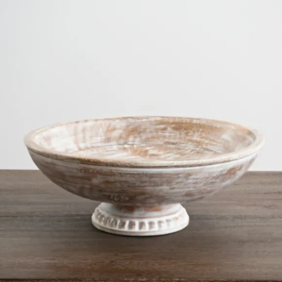Kirkland's Home Decorative Bowls & Jars-White Washed Mango Wood Pedestal Bowl, 12 In.