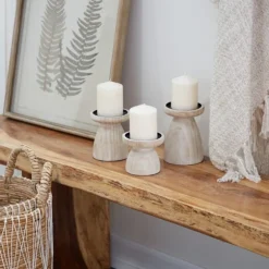 Kirkland's Home Candle Holders-White Washed Wood Cone Candle Holders, Set Of 3