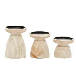 Kirkland's Home Candle Holders-White Washed Wood Cone Candle Holders, Set Of 3