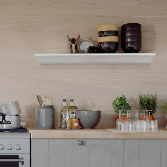 Kirkland's Home Shelves-White Wedge Wood Large Floating Shelf