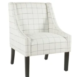 Kirkland's Home Accent Chairs-White Windowpane Modern Swoop Accent Chair