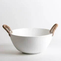 Kirkland's Home Decorative Bowls & Jars-White Wood And Rope Handles Decorative Bowl