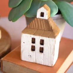Kirkland's Home Statues & Figurines-White Wood House Figurines, Set Of 3