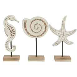 Kirkland's Home Statues & Figurines-White Wood Sea Creature Statues, Set Of 3