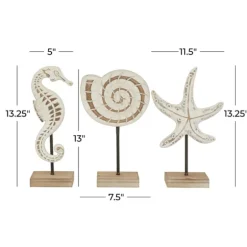 Kirkland's Home Statues & Figurines-White Wood Sea Creature Statues, Set Of 3