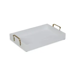 Kirkland's Home Decorative Trays-White Wood Tray With Gold Handles