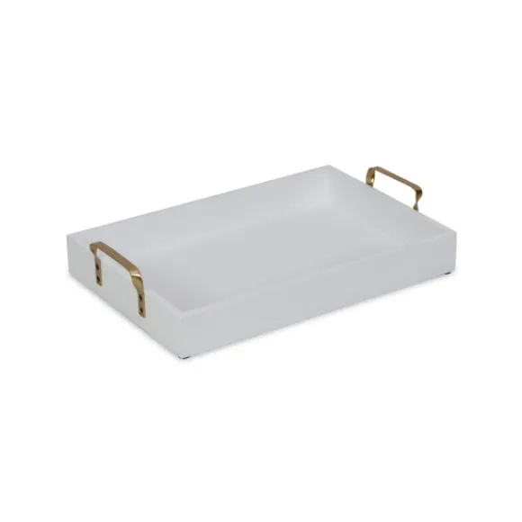 Kirkland's Home Decorative Trays-White Wood Tray With Gold Handles
