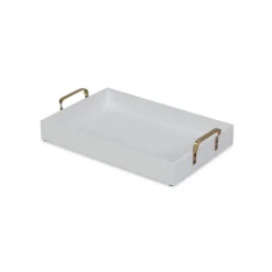 Kirkland's Home Decorative Trays-White Wood Tray With Gold Handles