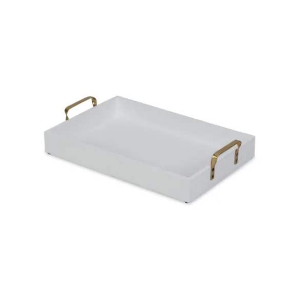 Kirkland's Home Decorative Trays-White Wood Tray With Gold Handles