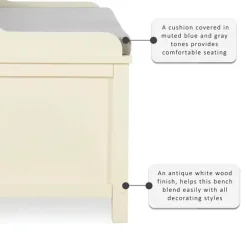 Kirkland's Home Benches & Ottomans-White Wood Upholstered Storage Bench