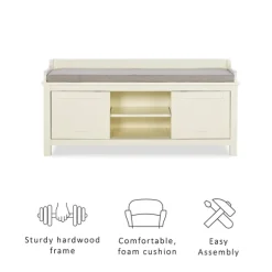 Kirkland's Home Benches & Ottomans-White Wood Upholstered Storage Bench