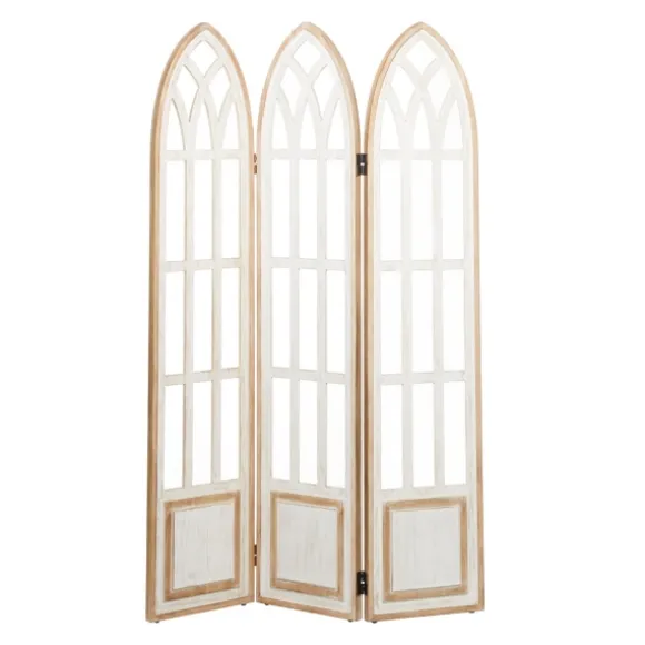 Kirkland's Home Decorative Accents-White Wood Windowpane 3-Panel Room Divider