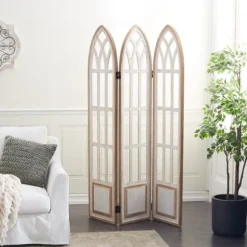 Kirkland's Home Decorative Accents-White Wood Windowpane 3-Panel Room Divider