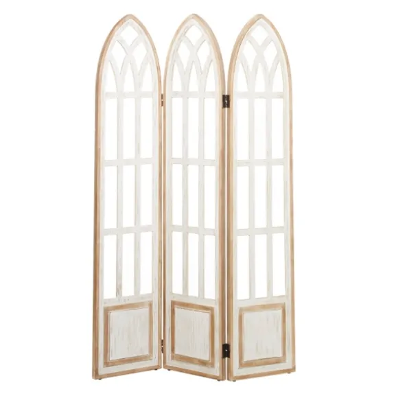 Kirkland's Home Decorative Accents-White Wood Windowpane 3-Panel Room Divider