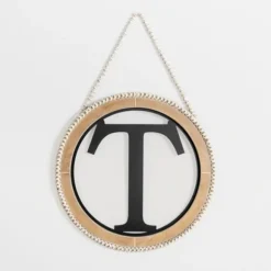 Kirkland's Home Monogram Wall Decor-Whitewash Bead Trim Monogram T Plaque