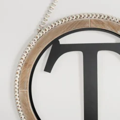 Kirkland's Home Monogram Wall Decor-Whitewash Bead Trim Monogram T Plaque