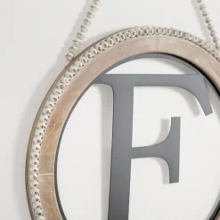 Kirkland's Home Monogram Wall Decor-Whitewash Bead Trim Monogram F Plaque