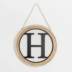 Kirkland's Home Monogram Wall Decor-Whitewash Bead Trim Monogram H Plaque