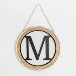 Kirkland's Home Monogram Wall Decor-Whitewash Bead Trim Monogram M Plaque
